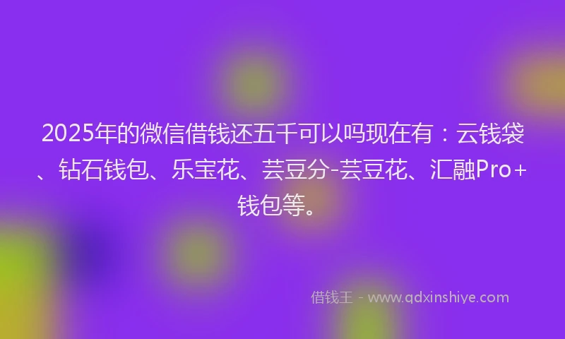 2025年的微信借钱还五千可以吗现在有：云钱袋、钻石钱包、乐宝花、芸豆分-芸豆花、汇融Pro+钱包等。
