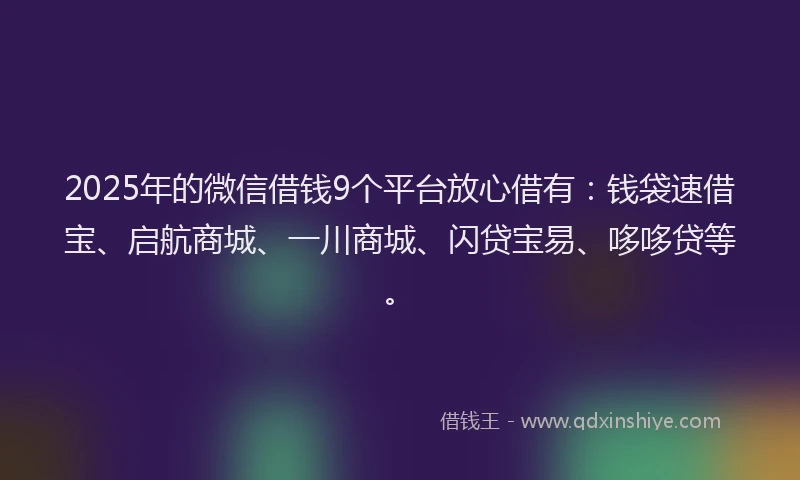 2025年的微信借钱9个平台放心借有：钱袋速借宝、启航商城、一川商城、闪贷宝易、哆哆贷等。