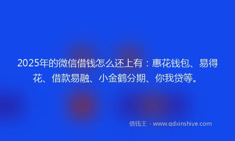 2025年的微信借钱怎么还上有：惠花钱包、易得花、借款易融、小金鹤分期、你我贷等。