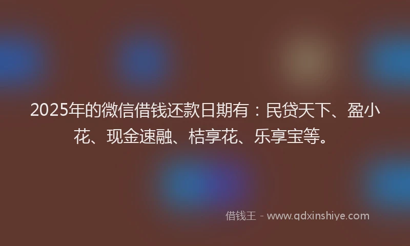 2025年的微信借钱还款日期有：民贷天下、盈小花、现金速融、桔享花、乐享宝等。