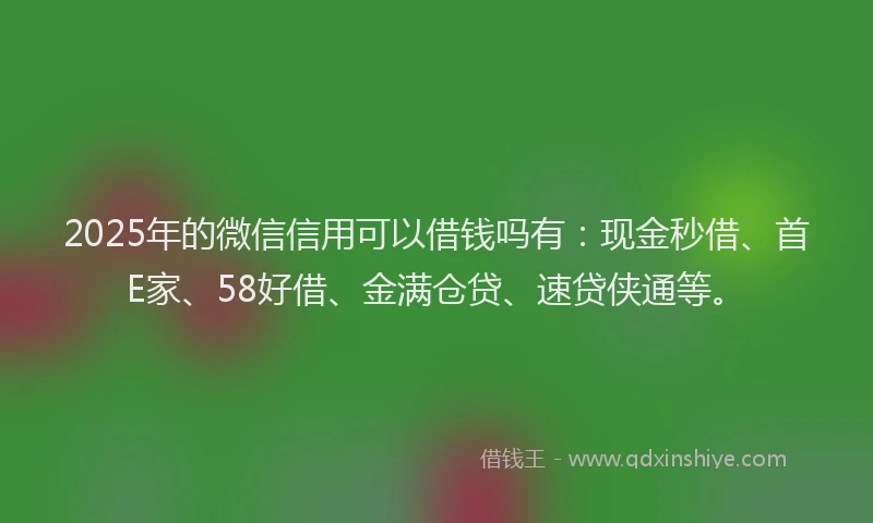2025年的微信信用可以借钱吗有：现金秒借、首E家、58好借、金满仓贷、速贷侠通等。