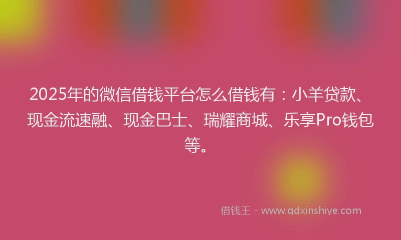 2025年的微信借钱平台怎么借钱有：小羊贷款、现金流速融、现金巴士、瑞耀商城、乐享Pro钱包等。