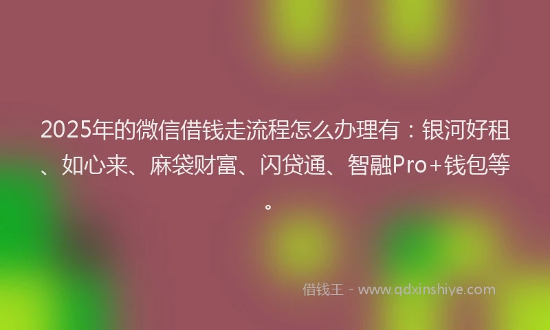 2025年的微信借钱走流程怎么办理有：银河好租、如心来、麻袋财富、闪贷通、智融Pro+钱包等。