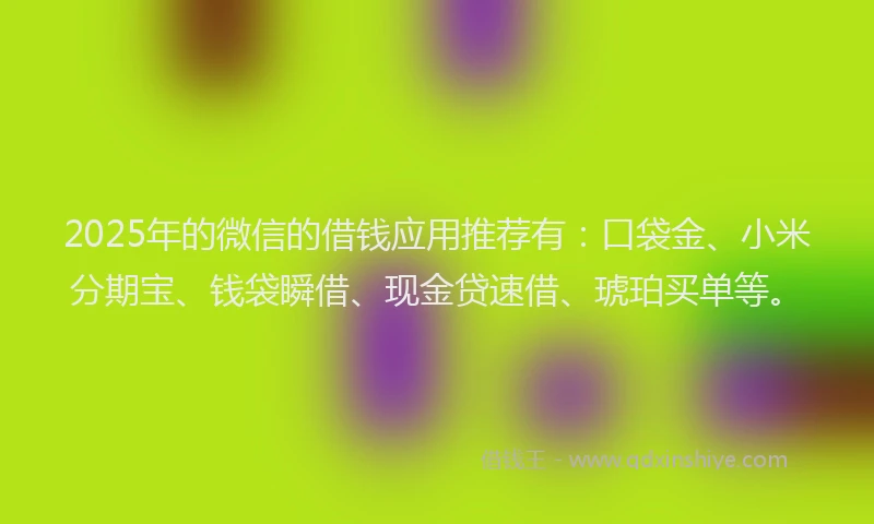 2025年的微信的借钱应用推荐有：口袋金、小米分期宝、钱袋瞬借、现金贷速借、琥珀买单等。