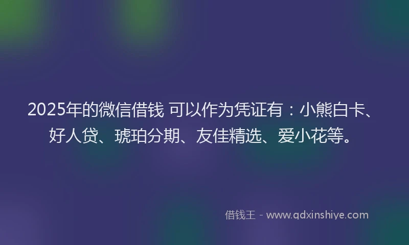 2025年的微信借钱 可以作为凭证有：小熊白卡、好人贷、琥珀分期、友佳精选、爱小花等。
