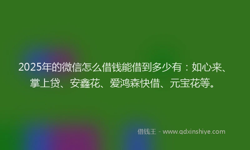 2025年的微信怎么借钱能借到多少有：如心来、掌上贷、安鑫花、爱鸿森快借、元宝花等。