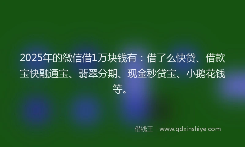 2025年的微信借1万块钱有：借了么快贷、借款宝快融通宝、翡翠分期、现金秒贷宝、小鹅花钱等。
