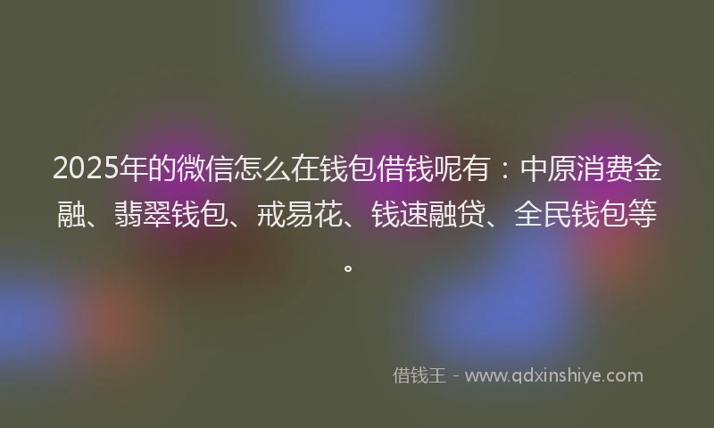 2025年的微信怎么在钱包借钱呢有：中原消费金融、翡翠钱包、戒易花、钱速融贷、全民钱包等。