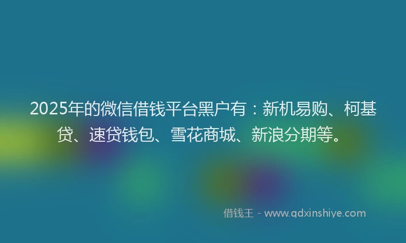 2025年的微信借钱平台黑户有：新机易购、柯基贷、速贷钱包、雪花商城、新浪分期等。