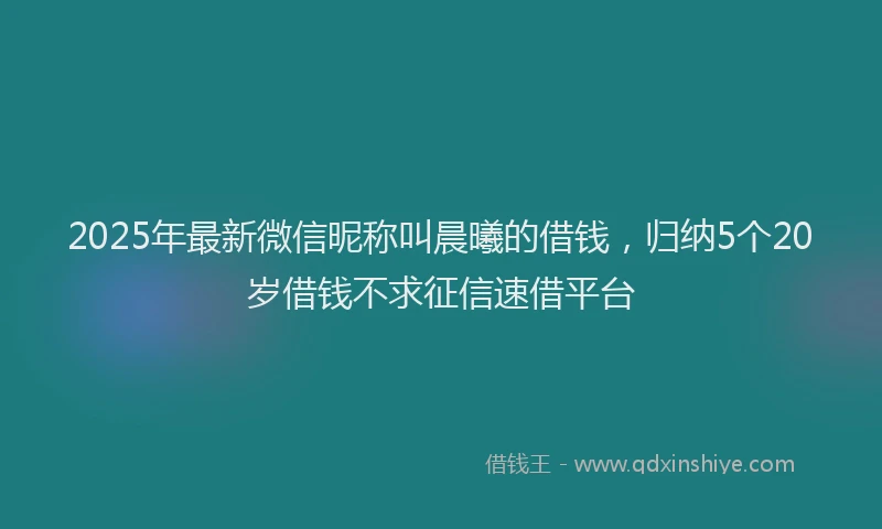 2025年最新微信昵称叫晨曦的借钱，归纳5个20岁借钱不求征信速借平台