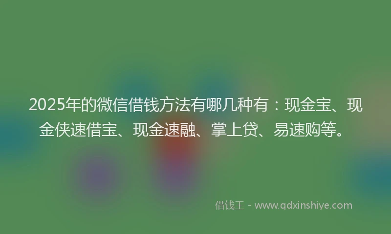 2025年的微信借钱方法有哪几种有：现金宝、现金侠速借宝、现金速融、掌上贷、易速购等。