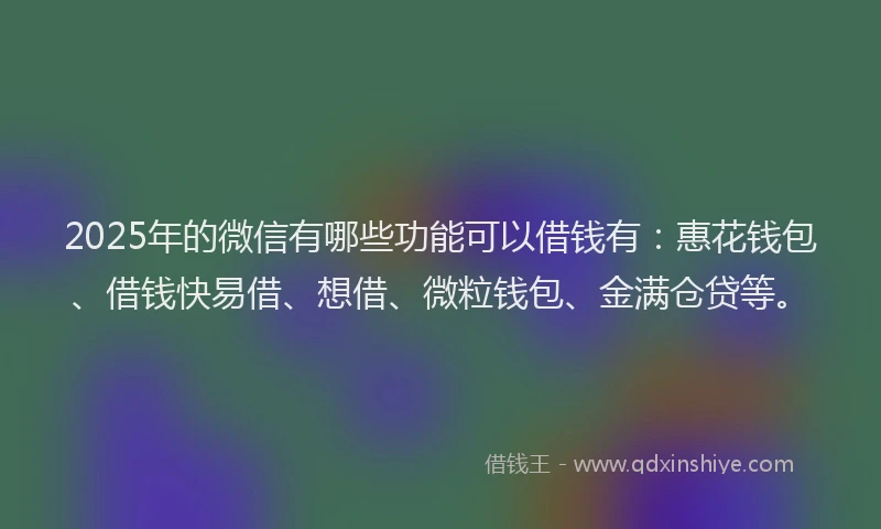 2025年的微信有哪些功能可以借钱有:惠花钱包、借钱快易借、想借、微粒钱包、金满仓贷等。