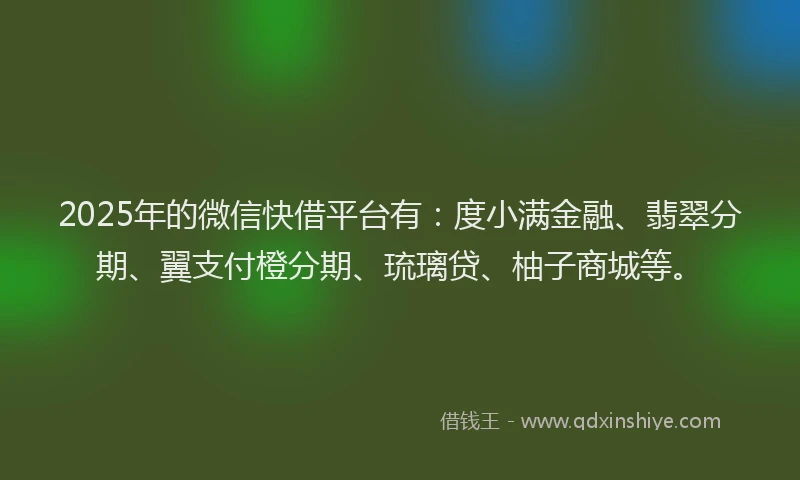 2025年的微信快借平台有：度小满金融、翡翠分期、翼支付橙分期、琉璃贷、柚子商城等。