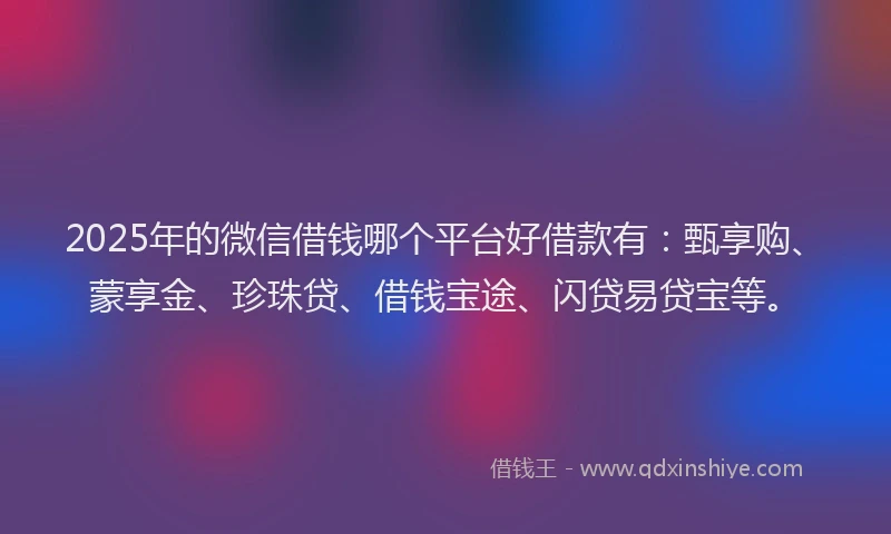 2025年的微信借钱哪个平台好借款有：甄享购、蒙享金、珍珠贷、借钱宝途、闪贷易贷宝等。