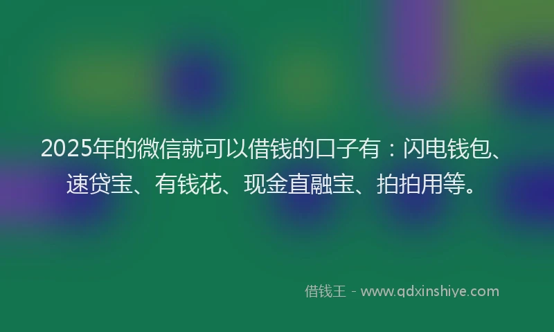 2025年的微信就可以借钱的口子有：闪电钱包、速贷宝、有钱花、现金直融宝、拍拍用等。