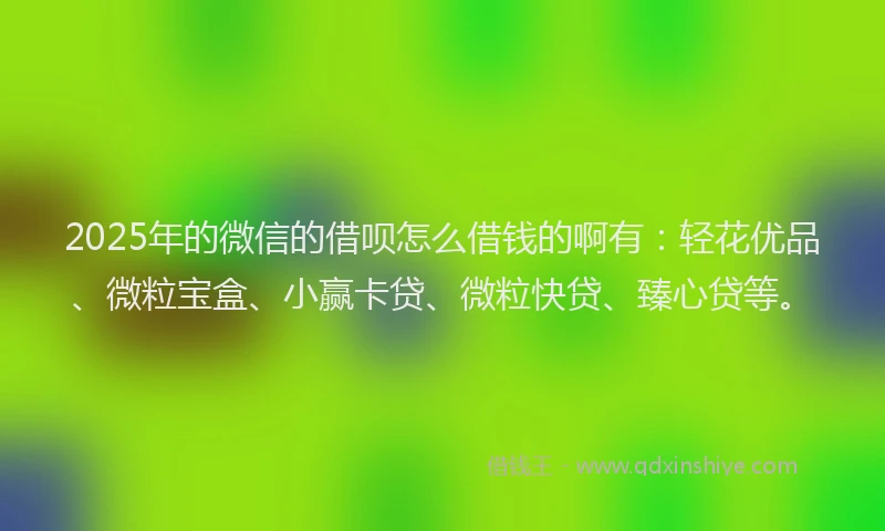 2025年的微信的借呗怎么借钱的啊有：轻花优品、微粒宝盒、小赢卡贷、微粒快贷、臻心贷等。