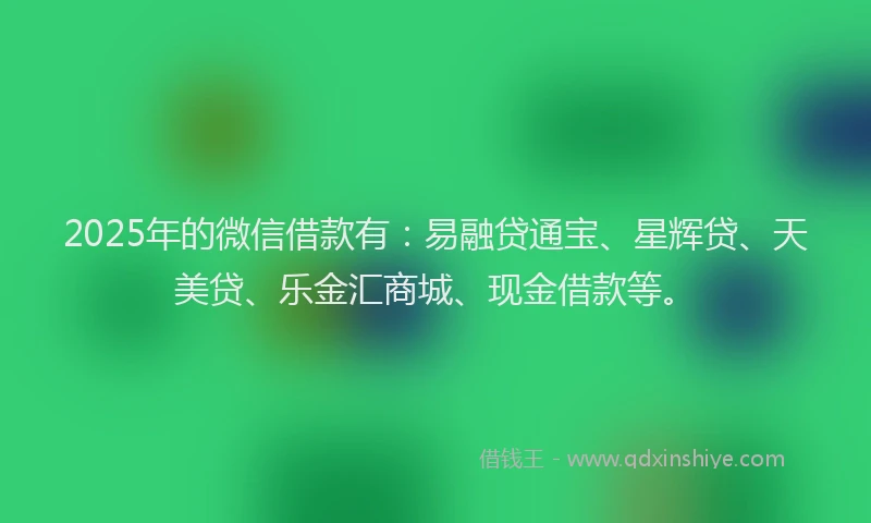 2025年的微信借款有：易融贷通宝、星辉贷、天美贷、乐金汇商城、现金借款等。