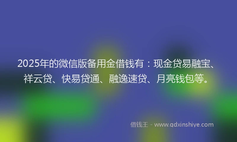 2025年的微信版备用金借钱有：现金贷易融宝、祥云贷、快易贷通、融逸速贷、月亮钱包等。