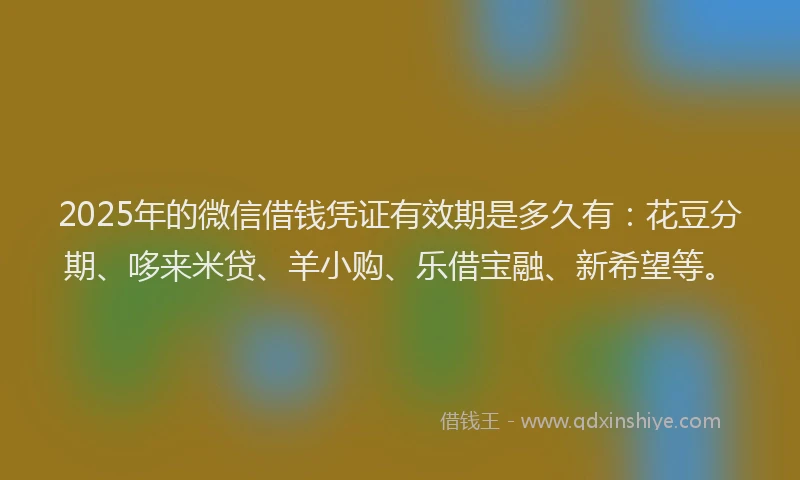 2025年的微信借钱凭证有效期是多久有：花豆分期、哆来米贷、羊小购、乐借宝融、新希望等。