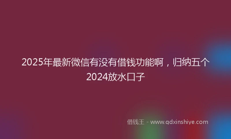 2025年最新微信有没有借钱功能啊，归纳五个2024放水口子