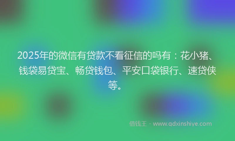 2025年的微信有贷款不看征信的吗有：花小猪、钱袋易贷宝、畅贷钱包、平安口袋银行、速贷侠等。