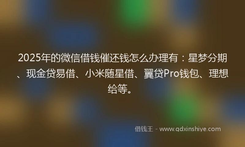 2025年的微信借钱催还钱怎么办理有：星梦分期、现金贷易借、小米随星借、翼贷Pro钱包、理想给等。