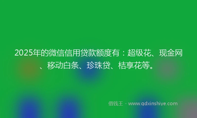 2025年的微信信用贷款额度有：超级花、现金网、移动白条、珍珠贷、桔享花等。