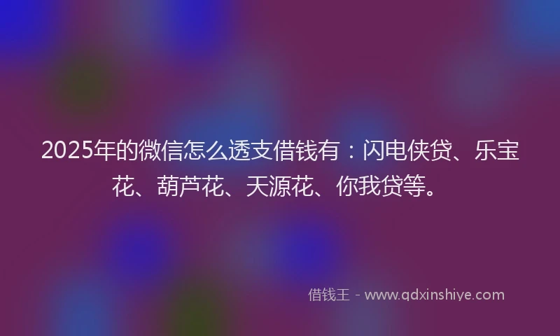 2025年的微信怎么透支借钱有：闪电侠贷、乐宝花、葫芦花、天源花、你我贷等。