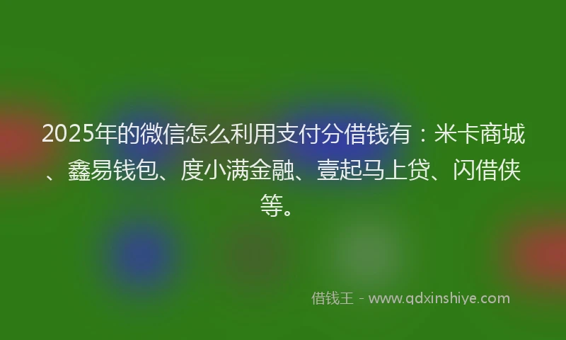 2025年的微信怎么利用支付分借钱有：米卡商城、鑫易钱包、度小满金融、壹起马上贷、闪借侠等。