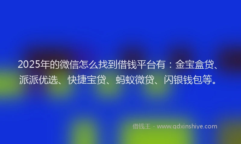2025年的微信怎么找到借钱平台有：金宝盒贷、派派优选、快捷宝贷、蚂蚁微贷、闪银钱包等。