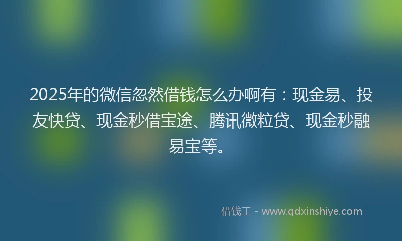 2025年的微信忽然借钱怎么办啊有：现金易、投友快贷、现金秒借宝途、腾讯微粒贷、现金秒融易宝等。