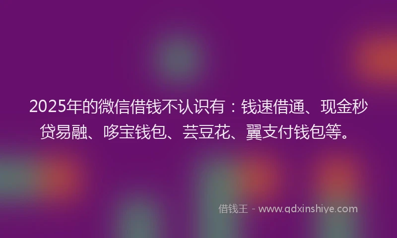 2025年的微信借钱不认识有：钱速借通、现金秒贷易融、哆宝钱包、芸豆花、翼支付钱包等。