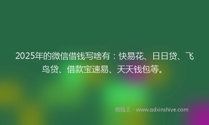 2025年的微信借钱写啥有：快易花、日日贷、飞鸟贷、借款宝速易、天天钱包等。