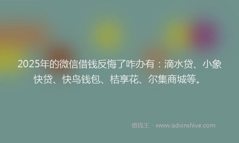 2025年的微信借钱反悔了咋办有：滴水贷、小象快贷、快鸟钱包、桔享花、尔集商城等。