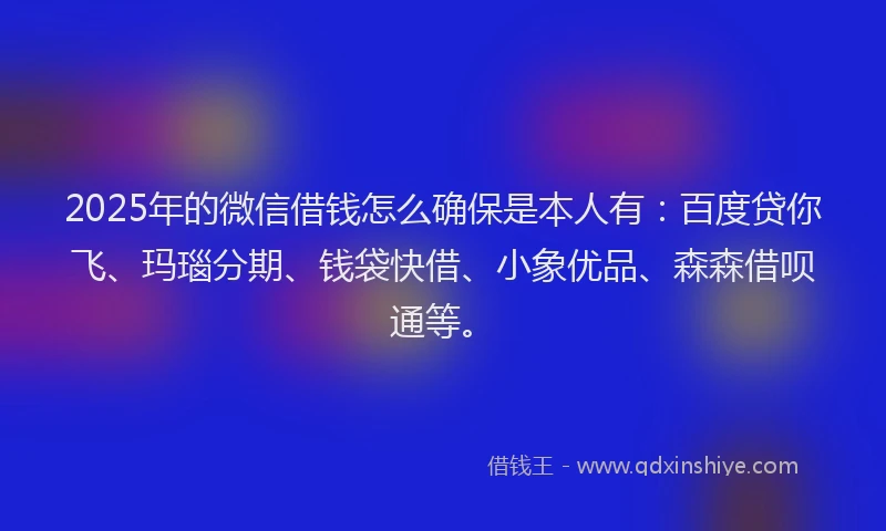 2025年的微信借钱怎么确保是本人有：百度贷你飞、玛瑙分期、钱袋快借、小象优品、森森借呗通等。