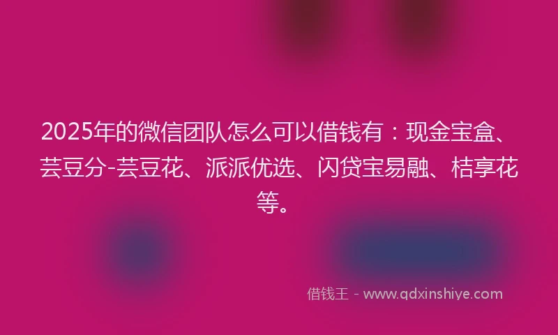 2025年的微信团队怎么可以借钱有：现金宝盒、芸豆分-芸豆花、派派优选、闪贷宝易融、桔享花等。