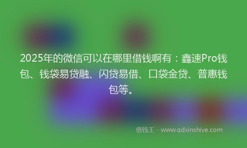 2025年的微信可以在哪里借钱啊有：鑫速Pro钱包、钱袋易贷融、闪贷易借、口袋金贷、普惠钱包等。