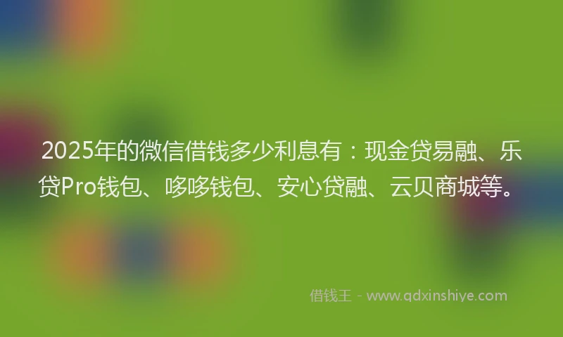 2025年的微信借钱多少利息有：现金贷易融、乐贷Pro钱包、哆哆钱包、安心贷融、云贝商城等。
