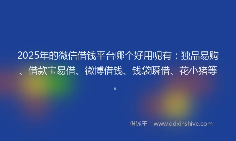 2025年的微信借钱平台哪个好用呢有：独品易购、借款宝易借、微博借钱、钱袋瞬借、花小猪等。