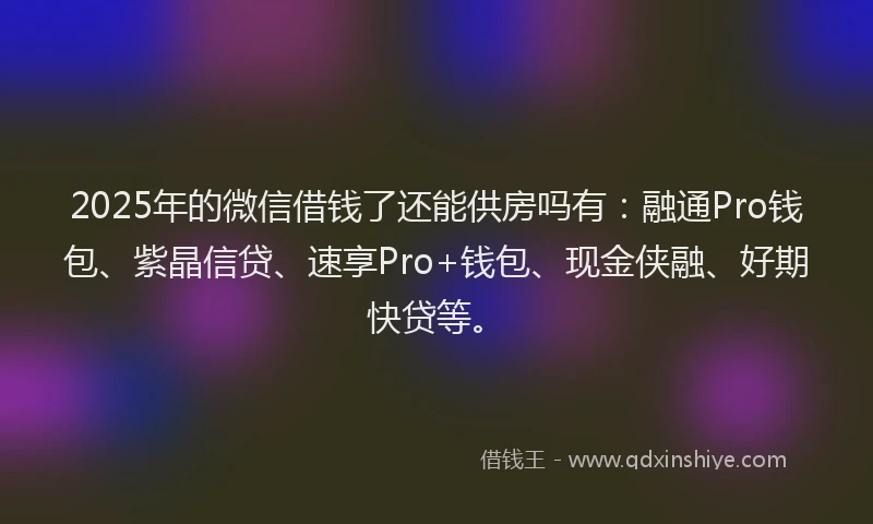 2025年的微信借钱了还能供房吗有：融通Pro钱包、紫晶信贷、速享Pro+钱包、现金侠融、好期快贷等。