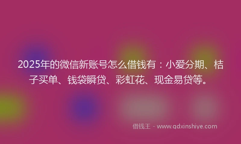 2025年的微信新账号怎么借钱有：小爱分期、桔子买单、钱袋瞬贷、彩虹花、现金易贷等。