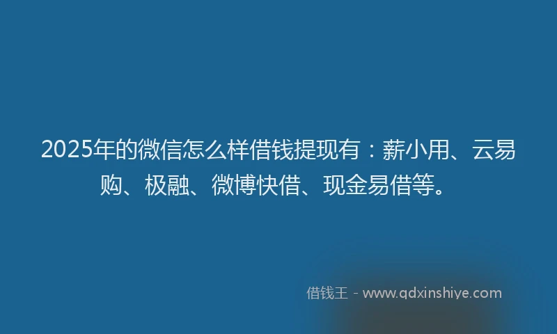 2025年的微信怎么样借钱提现有：薪小用、云易购、极融、微博快借、现金易借等。