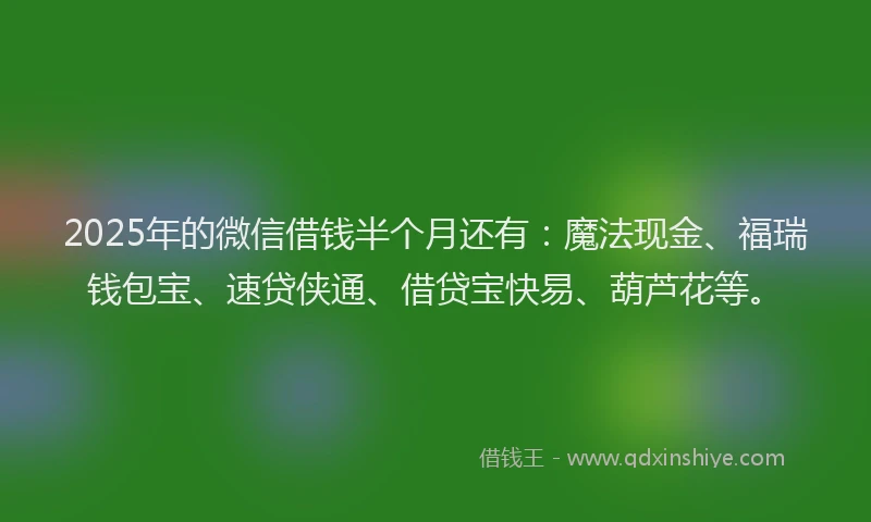 2025年的微信借钱半个月还有：魔法现金、福瑞钱包宝、速贷侠通、借贷宝快易、葫芦花等。