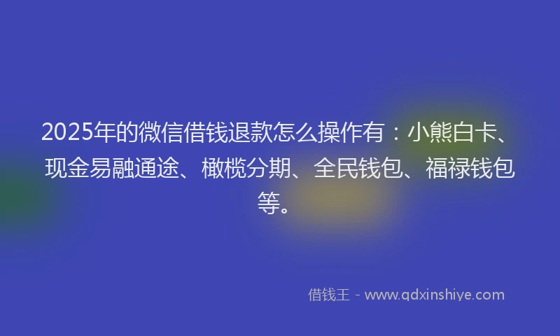 2025年的微信借钱退款怎么操作有：小熊白卡、现金易融通途、橄榄分期、全民钱包、福禄钱包等。