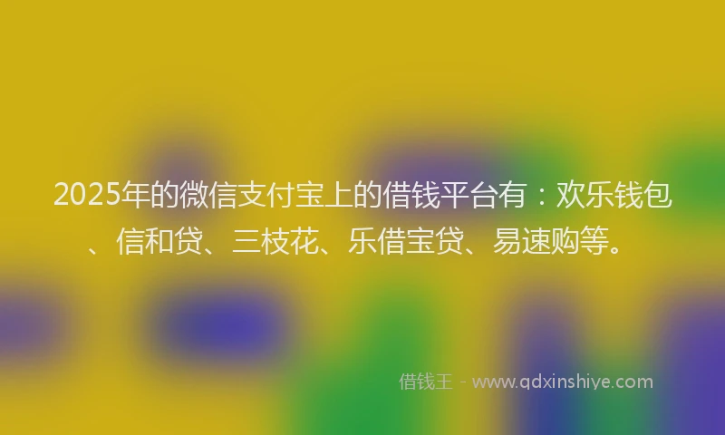 2025年的微信支付宝上的借钱平台有：欢乐钱包、信和贷、三枝花、乐借宝贷、易速购等。