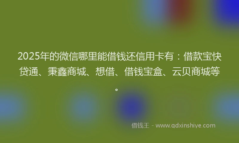 2025年的微信哪里能借钱还信用卡有：借款宝快贷通、秉鑫商城、想借、借钱宝盒、云贝商城等。