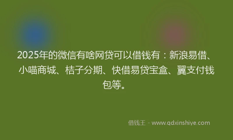 2025年的微信有啥网贷可以借钱有：新浪易借、小喵商城、桔子分期、快借易贷宝盒、翼支付钱包等。
