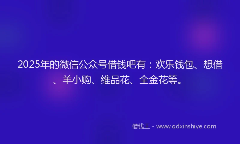 2025年的微信公众号借钱吧有：欢乐钱包、想借、羊小购、维品花、全金花等。