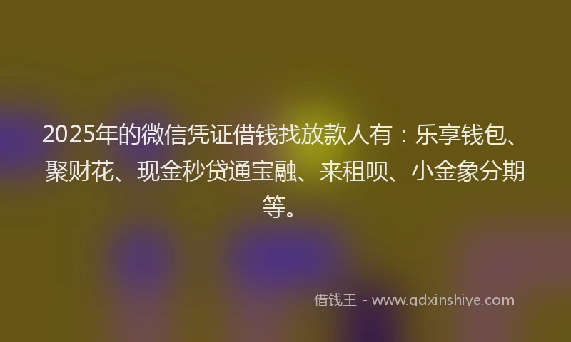 2025年的微信凭证借钱找放款人有：乐享钱包、聚财花、现金秒贷通宝融、来租呗、小金象分期等。