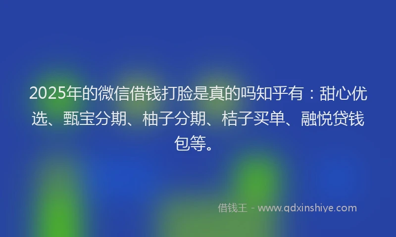 2025年的微信借钱打脸是真的吗知乎有：甜心优选、甄宝分期、柚子分期、桔子买单、融悦贷钱包等。